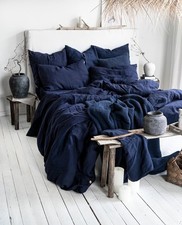 Set lenzuola in lino blu