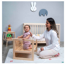 Montessori Cube Chair, Tavolo Sedia Multifunzione in Legno Massello Naturale per Bambini