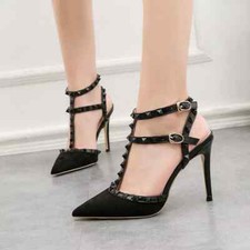 stiletto decolte 10 cm nero borchie strass pelle sintetica eleganti 7019