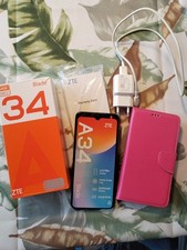 telefono cellulare android ZTE A34 con carica batteria scatola originale e cover
