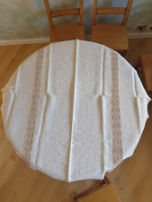 ANTICA TOVAGLIA MISTO LINO ANGOLI ARROTONDATI INSERTI E BORDO LAVORATI A MANO