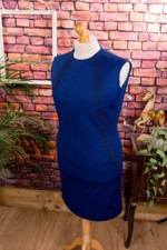 Vintage Orig 60S Abito A Tubino Blu Ricamato Con Perle Rockabella Schlager 42 44