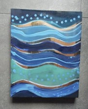 Ginette Fiandaca Paesaggio Marino Curve Astratte in Blu e Oro