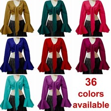 Cotton Belly Dance Tie Wrap Choli Gypsy Top Haut Danse Blouse Ruffle 33 Colors