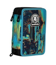 Invicta Astuccio Scuola 3 Zip Fantasy, Blu e Nero, Triplo Scomparto (h4Q)