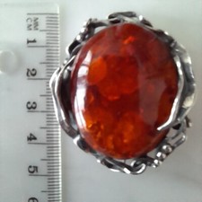 SPILLA AMBRA BALTICA TRASPARENTE COLORE BRUNO ARGENTO ANTICO GIOIELLO VINTAGE