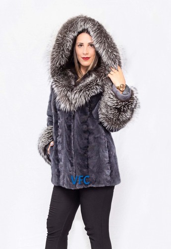 Giacca visone navy - visone, con