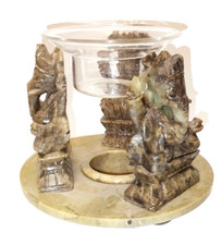 SCALDA OLIO o INCENSO in onice con figure GANESH  - cm 13x14