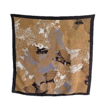 DANIELA ROSSI ROMA. SCIARPA SETA MARRONE FANTASIA ARTISTICA 30"/29" OTTIME CONDIZIONI