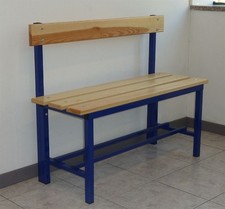 (04) PANCA SPOGLIATOIO IN ACCIAIO CON SEDUTA E SCHIENALE LUNGHEZZA MT 1