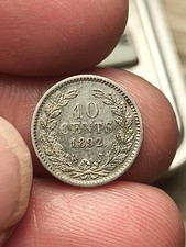 Rara 10 Cent 1892 Argento Impero Guglielmina Olanda Paesi Bassi 