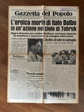 GAZZETTA DEL POPOLO 30/6/1940 MORTE DI ITALO BALBO,TRASVOLATA CROCIERA AEREA