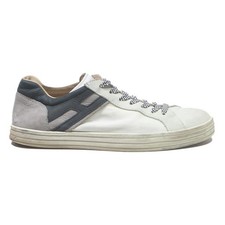 Scarpe da ginnastica uomo basse HOGAN bianche grigie sintetiche UK 8 casual comode abbigliamento città