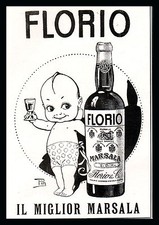 PUBBLICITA' 1921 FLORIO VINO MARSALA BEBE' BAMBINO BICCHIERE BRINDISI PIN TORINO