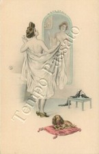 Mirror woman and Pekingese dog