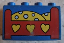 LEGO DUPLO RARO MATTONE VINTAGE CON LETTO STAMPATO - VECCHIA CASA DELLE BAMBOLE 