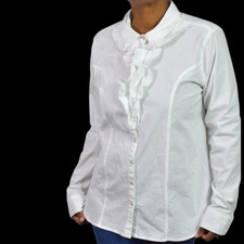 Back in the Saddle White Shirt Large Equestrian Cowgirl Ruffled Fitted Tailored