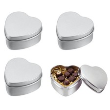 Confezione da 4 Contenitori in Latta Cuore 2,4x2,3x1,1" con Coperchi, Argento