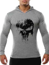 felpa maglia grigio nero teschio slim morbida cappuccio maniche lunghe S034