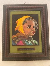 Dipinto Vintage anni 70 viso di ragazza, in costume sardo "Fanciulla di Oliena"