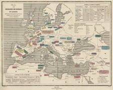 INVASIONI BARBARICHE MAPPA EUROPA Pagnoni Naymiller 1860 foglio extra testo originale