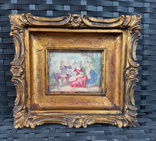 DIPINTO SU CARTA DI ANTICO VENTAGLIO  - SCENA GALANTE - CORNICE DORATA PRIMI 900