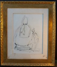 NINO CAFFE - CARDINALE- DISEGNO  SU TELA CON CORNICE DORATA