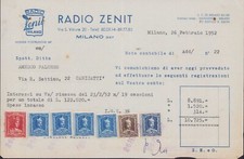 CATANIA 1952 nota contabile RADIO ZENIT