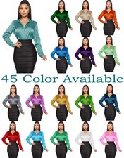 Camicia donna raso con bottoni casual/ufficio/lavoro/casual/festa abbigliamento blusa top