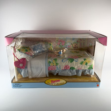 1998 Barbie Decor Collection Upholstered Bed With Cat Doll Furniture Set Vintage