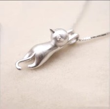 Collana Uomo donna charm gatto ciondolo gattino portafortuna  colore argento