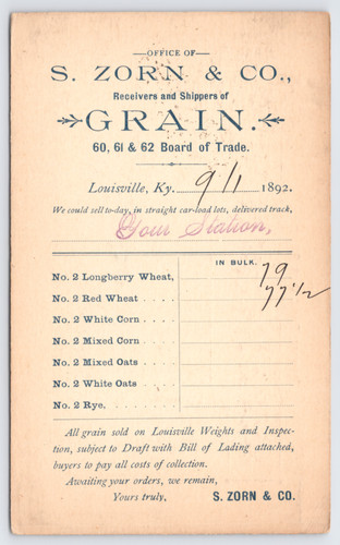 1892 zorn co grain - zorn,