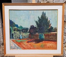 Silvio Polloni (1888-1972) Olio Su Compensato"Paesaggio Campestre Quercianella" 