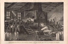 Stampa antica VETRERIA LAVORAZIONE DEL VETRO operai al lavoro 1877 Antique print