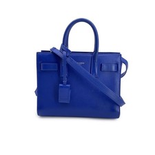 Autentica borsa Saint Laurent in pelle blu Sac De Jour Nano con tracolla