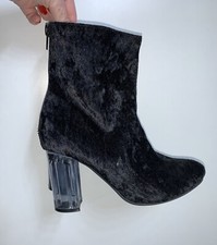 STIVALETTI DONNA VELLUTO TACCO TRASPARENTE ALTO 8 CM STIVALI EU 36