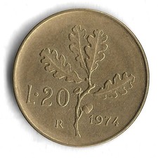 1974 Italy 20 Lire World Coin