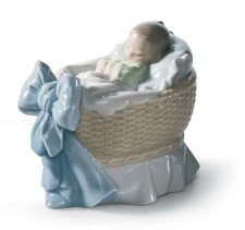 LLADRO A NEW TREASURE BOY #6976 BRAND NIB BABY BLUE BASSINET CUTE SAVE$$ F/SH