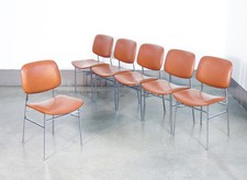⚜️ SET 6 SEDIE DESIGN ITALIA VINTAGE 1960S METALLO CROMATO RIVESTIMENTO SKAI