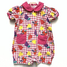 Completo pagliaccetto bolla stampa frutta gingham rosa vintage anni 90 24 Mos Peter Pan