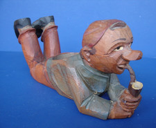 Anri Pittore Finemente Intagliato A Mano 6" Legno Uomo Fumare Pipa, Supporto Pipa Poggia