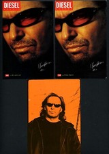 Tre Cartoline Vasco Rossi due Pubblicitarie Diesel Di cui una e' un'Adesivo