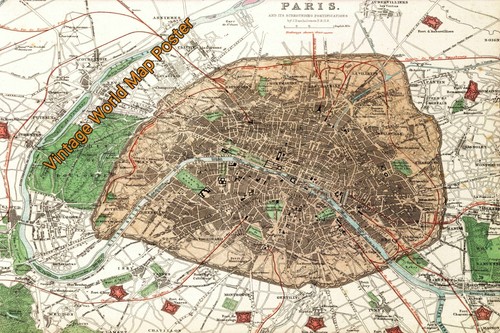 Poster vintage 1870 mappa del