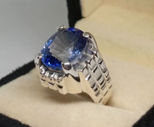 Anello uomo topazio 15 carati vero topazio blu svizzero argento sterling 925 fatto a mano