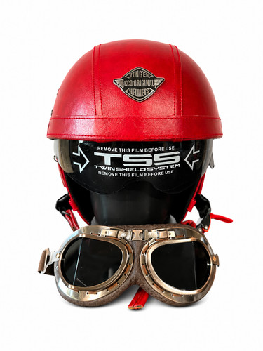 Mezzo casco moto retrò - , pelle