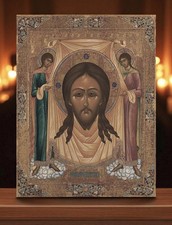 Icona del Signore Gesù Cristo - "Non fatta da mano" con due angeli 23x30 cm