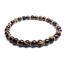 Bracciale con pietre dure OCCHIO DI TIGRE perle marrone Uomo Donna braccialetto