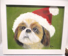 Quadro Shitzu Babbo Natale Vacanze! DIPINTO A MANO