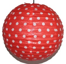 720 Lampione 1 Pz. Lanterna Carta Lampada Rosso Bianco Puntini Rotondo 40 CM