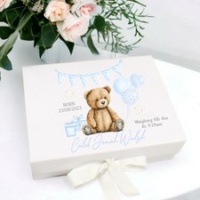 Personalised Blue Teddy Baby Box